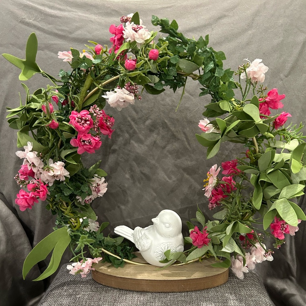 Floral Wreath with Bird Accent